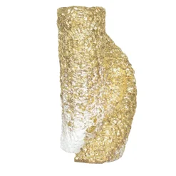PB Studio Artigiano Vaso Con Scaglie Di Marmo Foglia Oro E Smalto Bianco Lucido