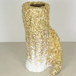 PB Studio Artigiano Vaso Con Scaglie Di Marmo Foglia Oro E Smalto Bianco Lucido