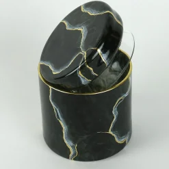 Griffe Montenapoleone by Vetrerie di Empoli Vaso di vetro nero ispirato al marmo di Portoro con coperchio