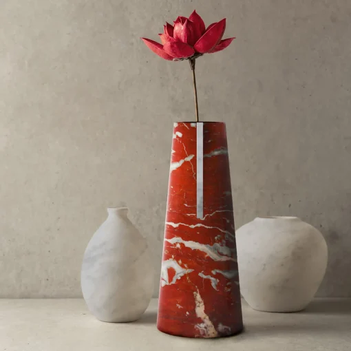 Carcino Design Vaso Elara Rosso Francia e Bianco Carrara