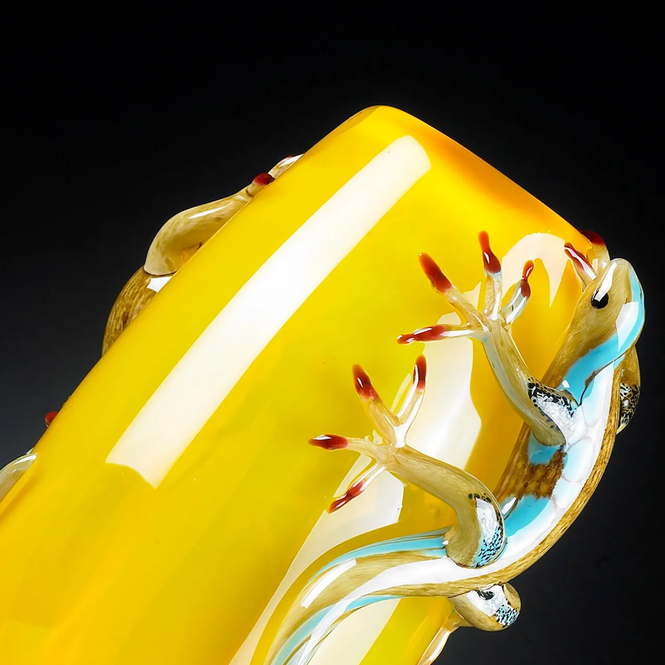 VGnewtrend Vaso giallo con 2 gechi