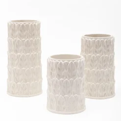 Pietrachiara Vaso grande in gres bianco con motivo a foglie Anne