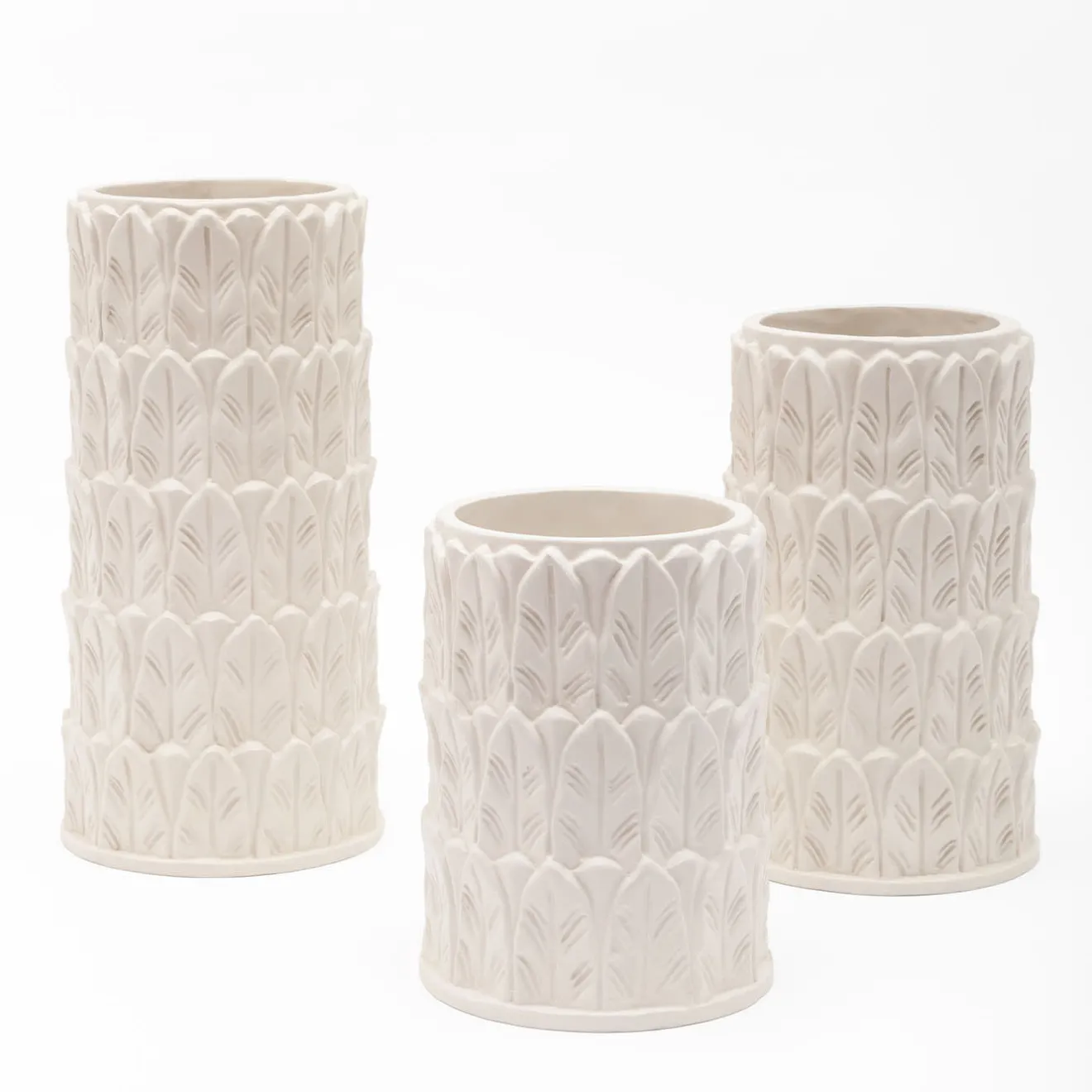 Pietrachiara Vaso grande in gres bianco con motivo a foglie Anne