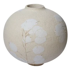 Elena Milani Vaso in gres bianca smaltata Flora Lunaria con motivo floreale