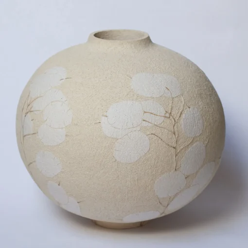 Elena Milani Vaso in gres bianca smaltata Flora Lunaria con motivo floreale