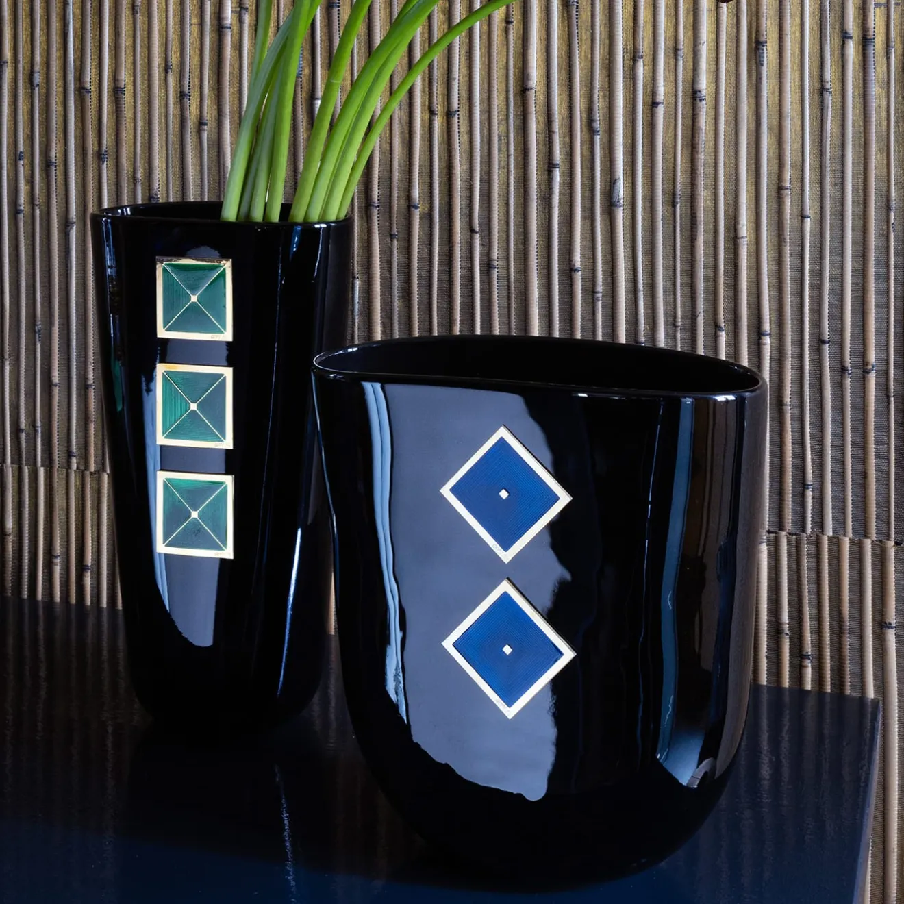 Piccoli Smalti Vaso Maxi in Vetro Nero Cloisonné