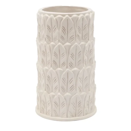 Pietrachiara Vaso medio in gres bianco con motivo a foglie Anne