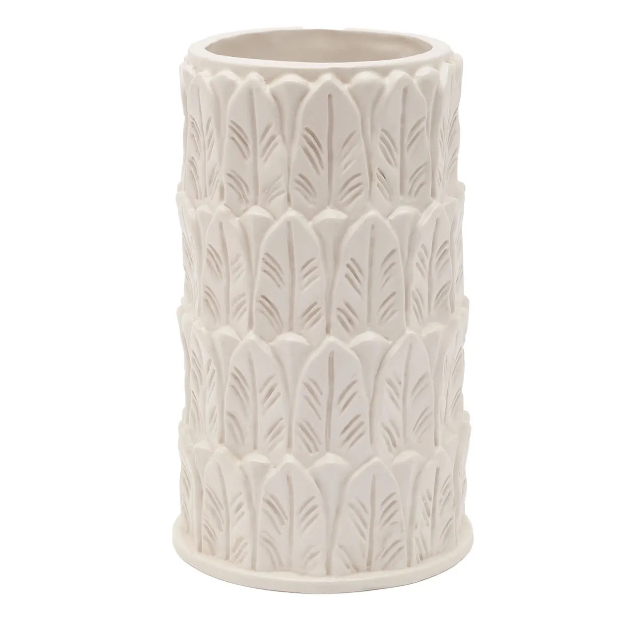 Pietrachiara Vaso medio in gres bianco con motivo a foglie Anne