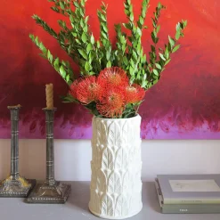 Pietrachiara Vaso medio in gres bianco con motivo a foglie Anne