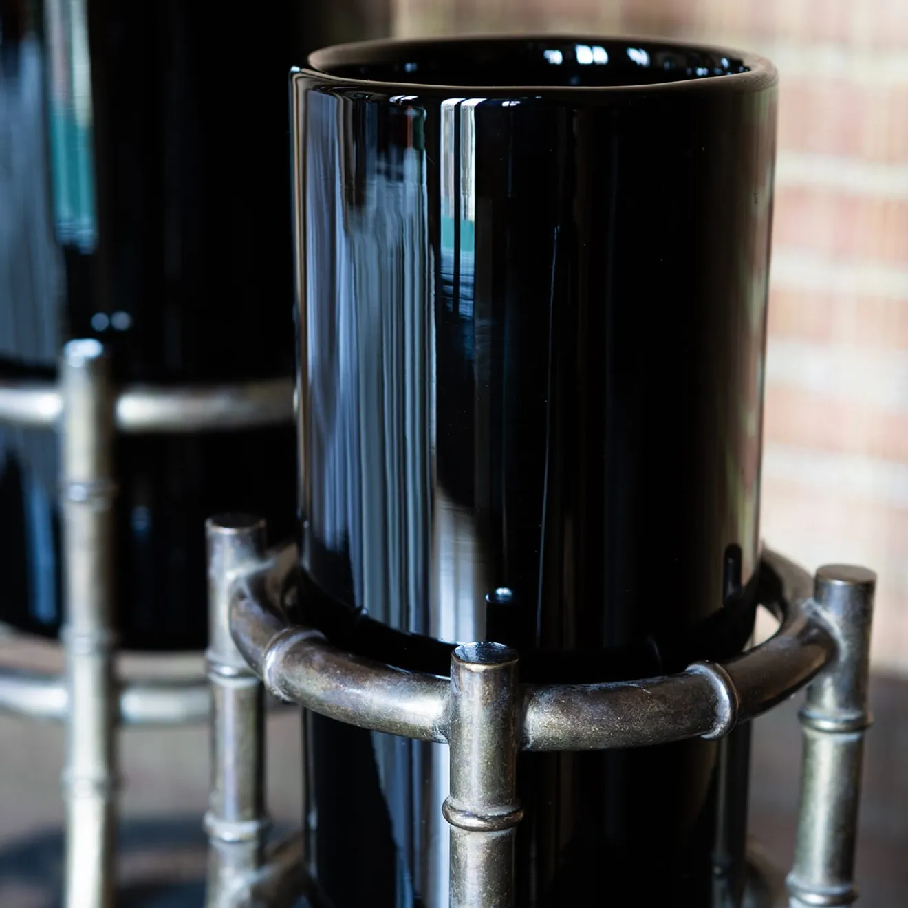 Piccoli Smalti Vaso Mini Bambù in Vetro Nero