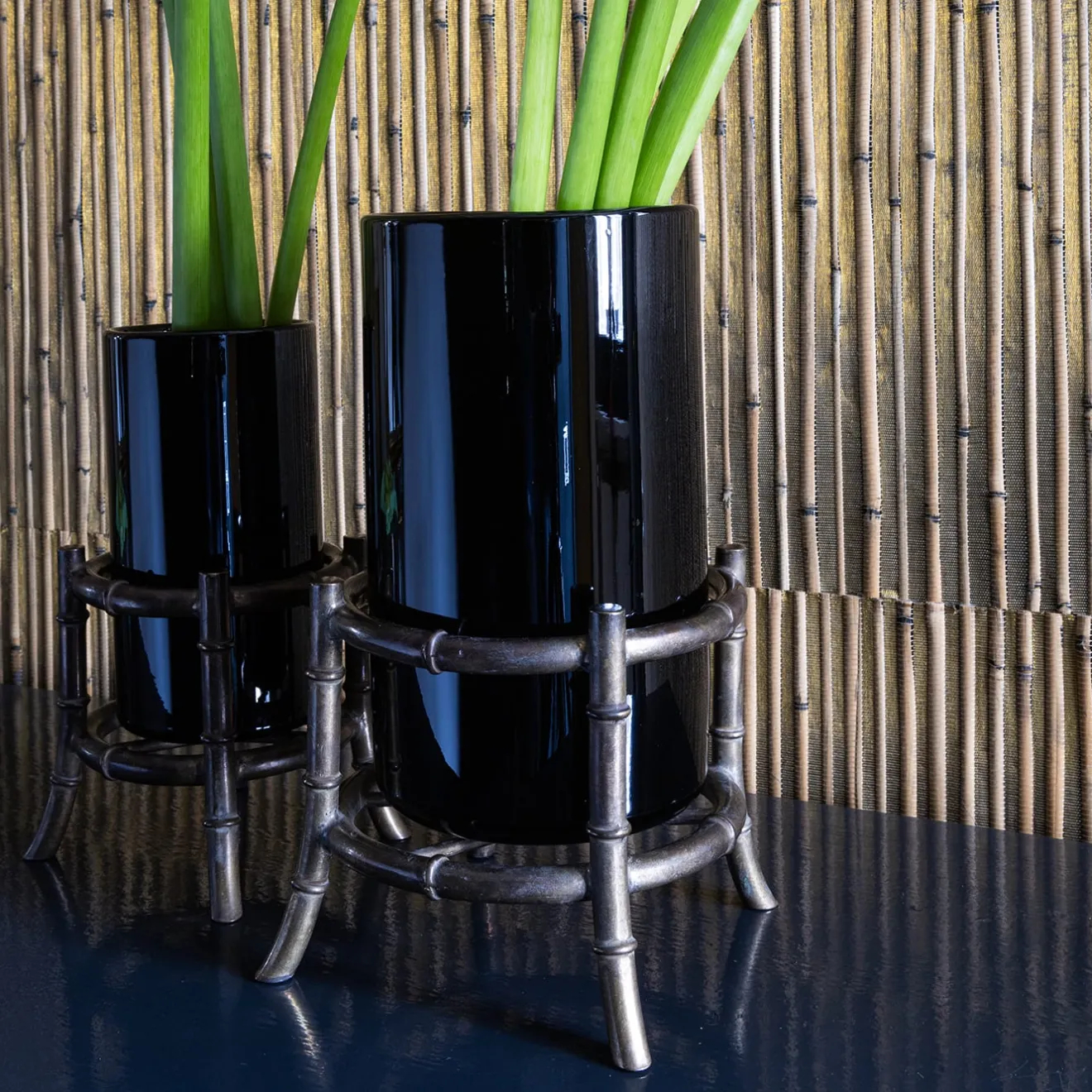 Piccoli Smalti Vaso Mini Bambù in Vetro Nero