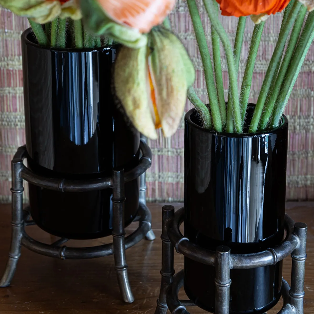 Piccoli Smalti Vaso Mini Bambù in Vetro Nero