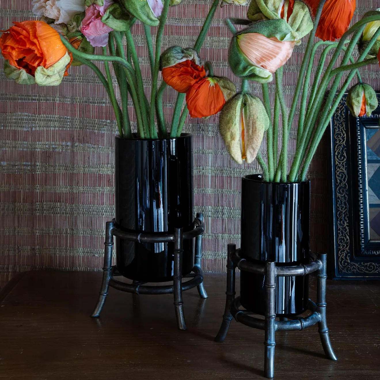 Piccoli Smalti Vaso Mini Bambù in Vetro Nero