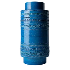 Bitossi Ceramiche Vaso rocchetto blu a cilindro di Aldo Londi
