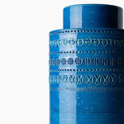 Bitossi Ceramiche Vaso rocchetto blu a cilindro di Aldo Londi