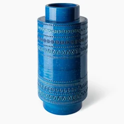 Bitossi Ceramiche Vaso rocchetto blu a cilindro di Aldo Londi