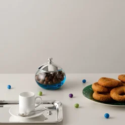 Greggio Vaso rotondo in cristallo con coperchio placcato argento