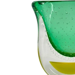 Officine di Murano 1295 Vaso scultoreo in vetro di Murano verde e giallo Gran Sommerso