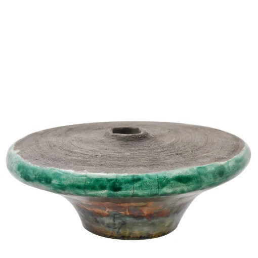 Design Center 1991 Vaso scultura rotondo in raku Intorno al Cerchio di Nino Basso