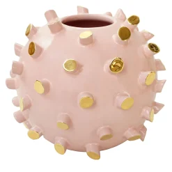 ND Dolfi Vaso Sferico Tronchetti In Ceramica Dorata E Rosa