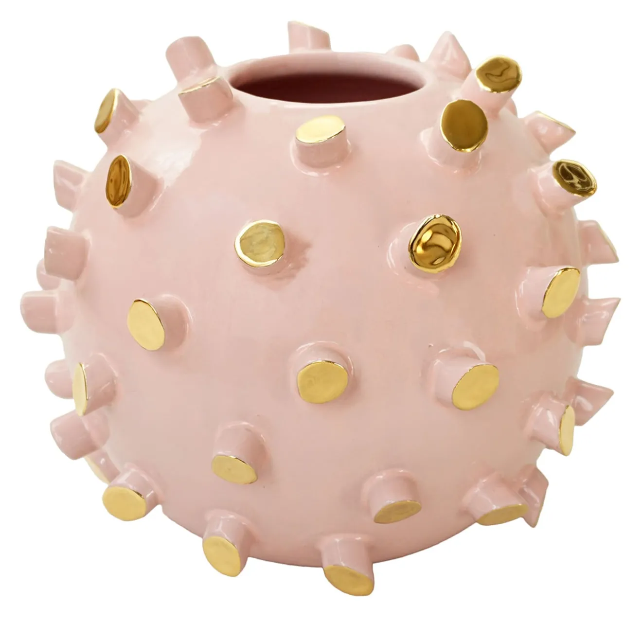 ND Dolfi Vaso Sferico Tronchetti In Ceramica Dorata E Rosa