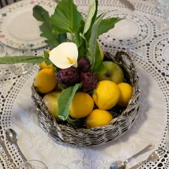 Caspal Vassoio decorativo rotondo in metallo placcato intrecciato